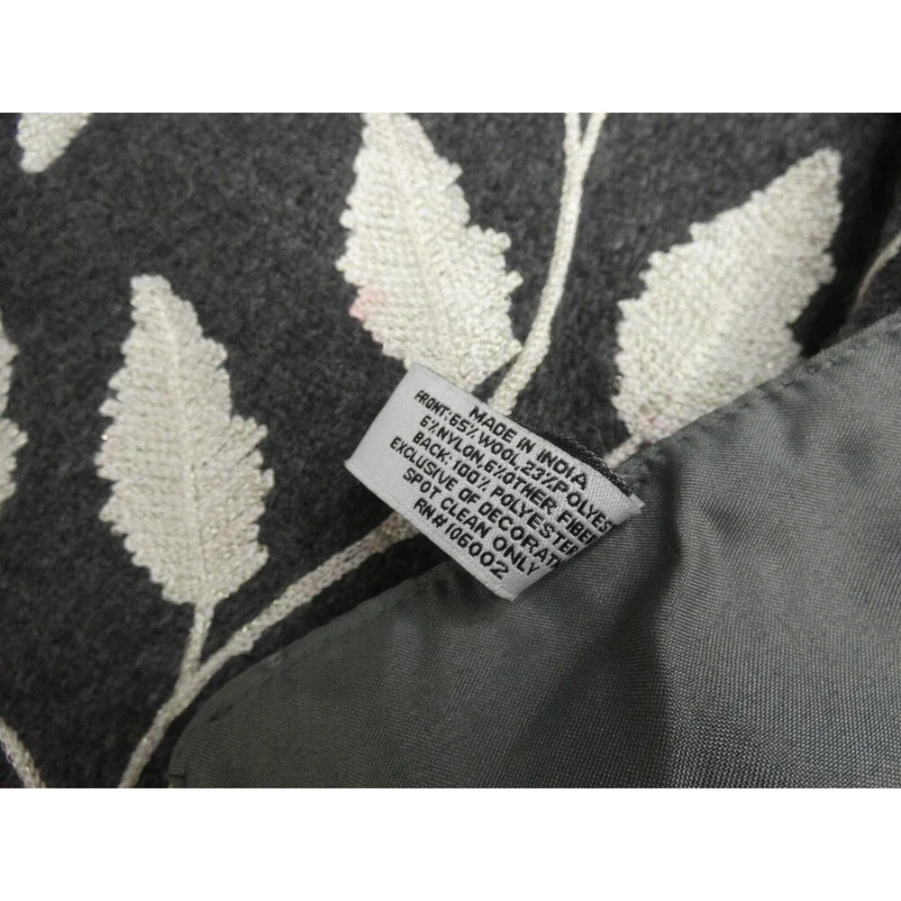 Nicole Miller Home Wool Blend Table Runner Grey Leaf Berry Embroidered 69